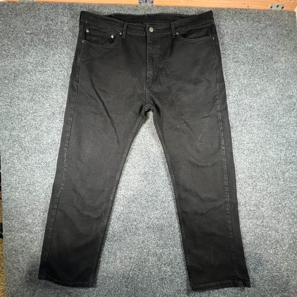 Levis 505 Jeans Mens 42x29 Black Denim Cotton Stretch Logo Mid Rise Straight Leg